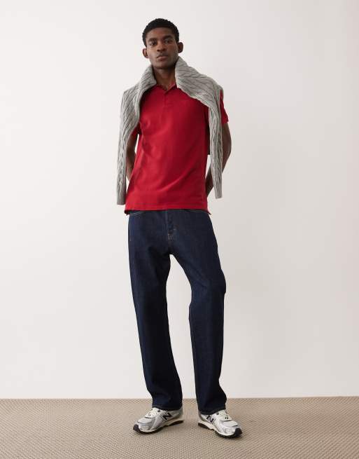 Barbour short sleeved tailored fit pique logo polo shirt in washed red, 2 of 5