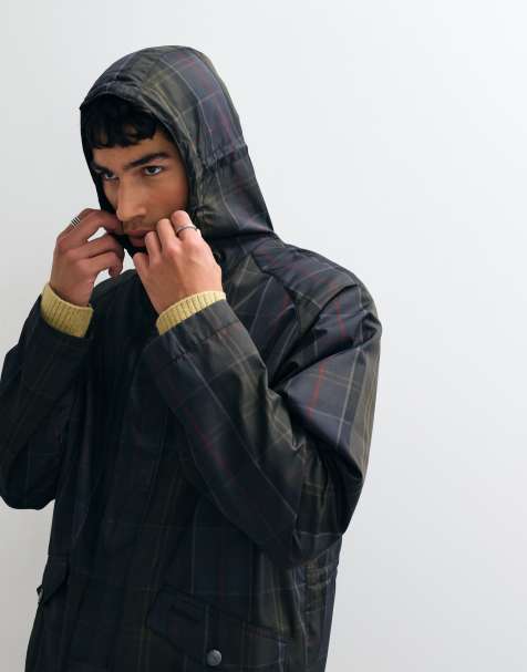 Barbour showerproof tartan check hooded jacket in navy/green - view 1