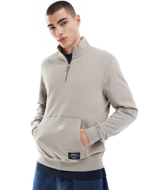 Barbour Skipton collegiate back logo half-zip sweatshirt in khaki - view 1