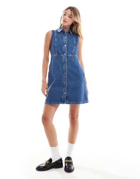 Barbour sleeveless denim dress in mid wash - view 1