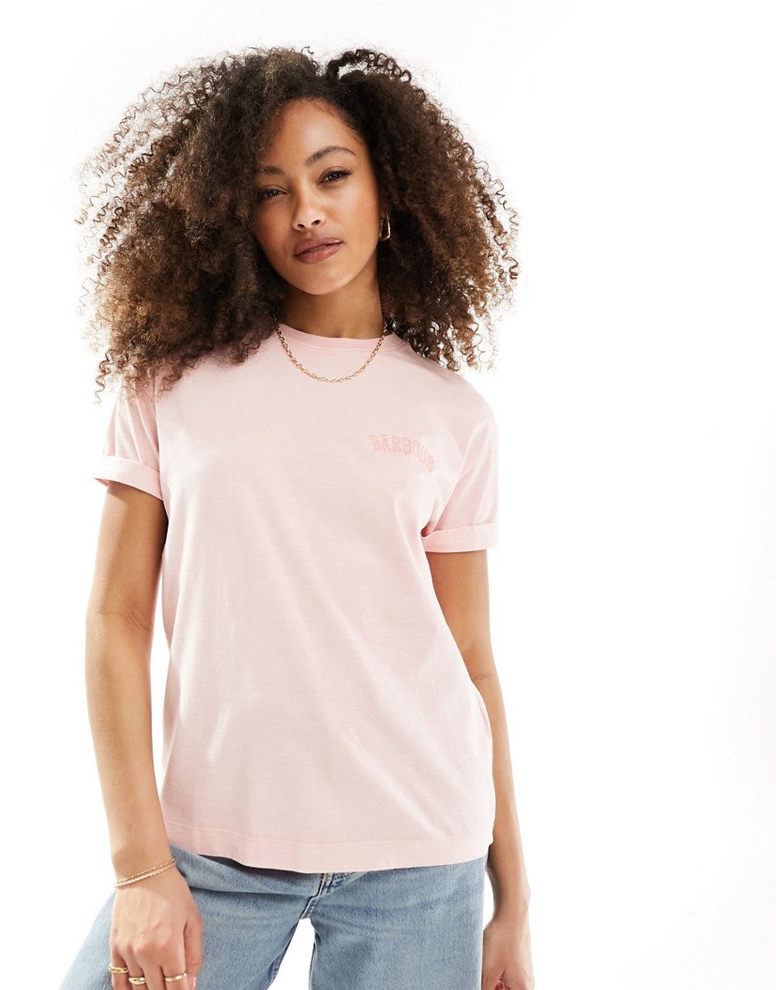 Barbour small collegiate logo t-shirt in washed pink