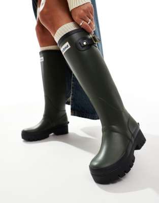 Barbour Snowdon tall gumboots in olive/black