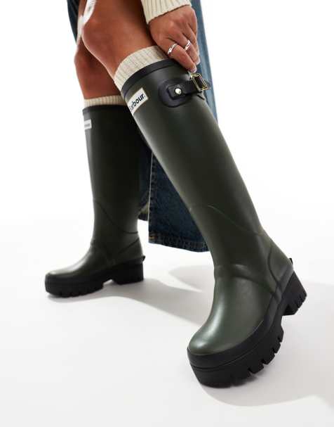 Barbour Snowdon tall gumboots in olive/black - view 1