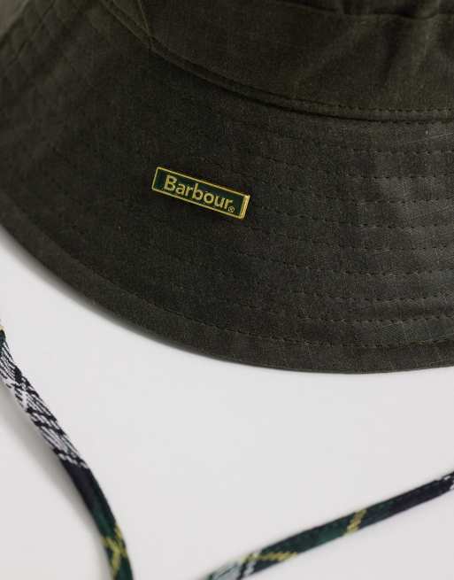Barbour Spectator 6 panel logo wax bucket hat in green, 2 of 3