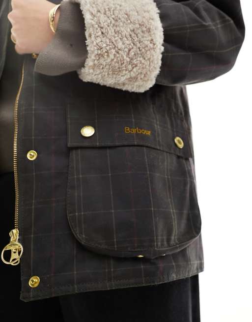 Barbour - Swainby - Gewaxt jack met teddykraag en Schotse ruit in groen, 2 van 4