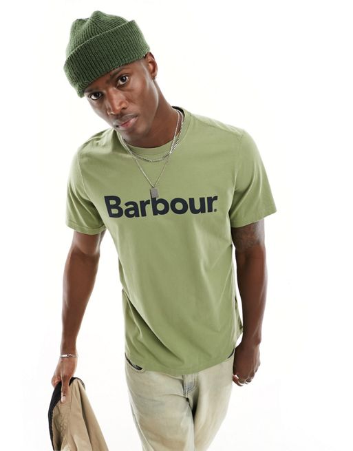 Barbour - T-shirt color kaki con logo grande