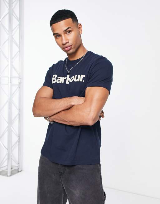 Barbour - T-shirt met groot logo op de borst in donkerblauw