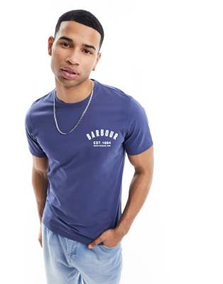 Barbour - T-shirt met klein logo in collegestijl in donkerblauw