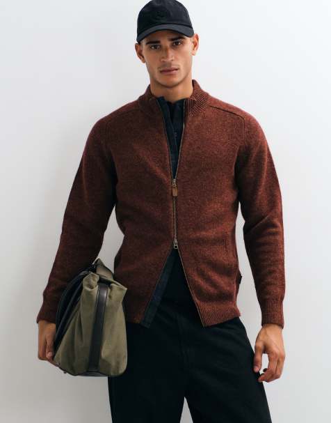 Barbour Talder zip through knitted jumper in brown - view 1