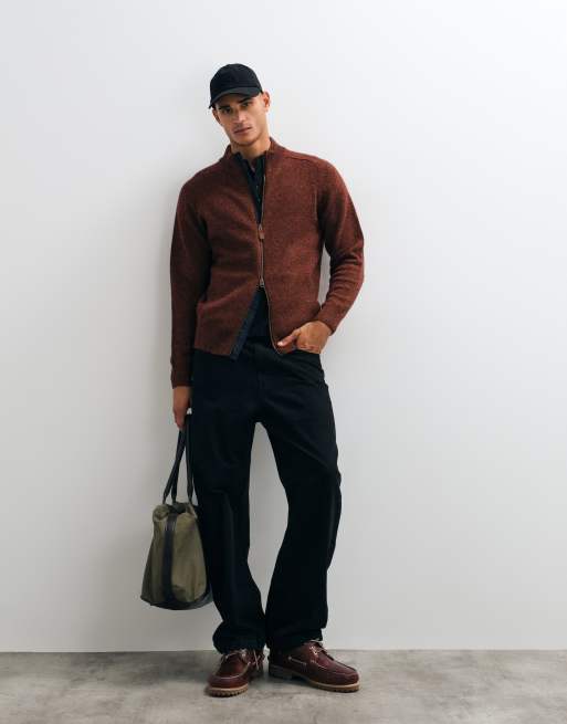 Barbour Talder zip through knitted jumper in brown, 2 of 5