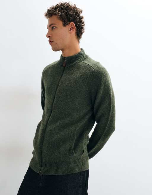 Barbour Talder zip through knitted jumper in sage green, 2 of 5