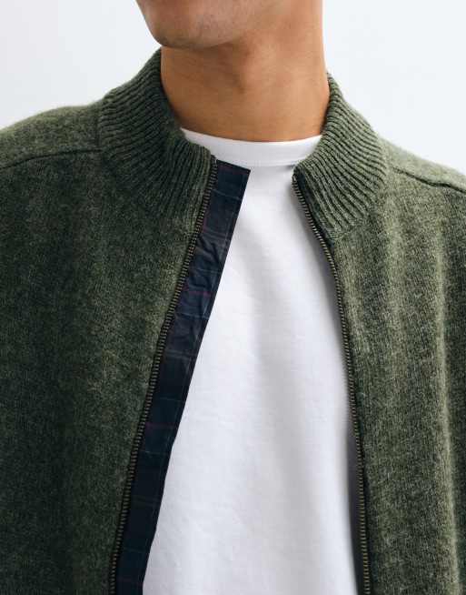 Barbour Talder zip through knitted jumper in sage green, 3 of 5