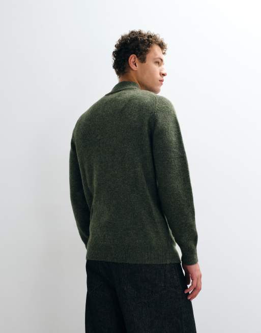 Barbour Talder zip through knitted jumper in sage green, 5 of 5