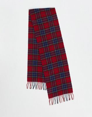 Barbour tartan check lambswool scarf in red
