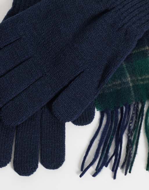 Barbour tartan check scarf and gloves gift set in green/navy, 3 of 3