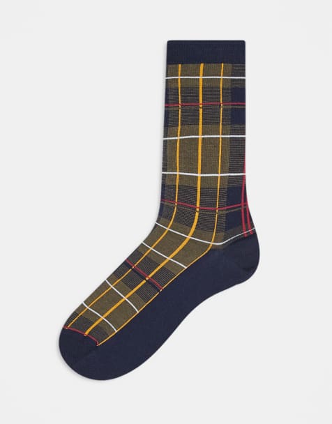 Barbour tartan check socks in green - view 1