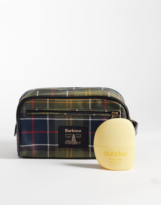 Barbour tartan check washbag in green, 2 of 4