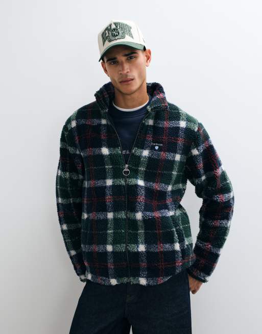 Barbour tartan check zip through fleece in green, 2 of 5