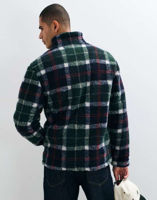 Barbour tartan check zip through fleece in green, 3 of 5