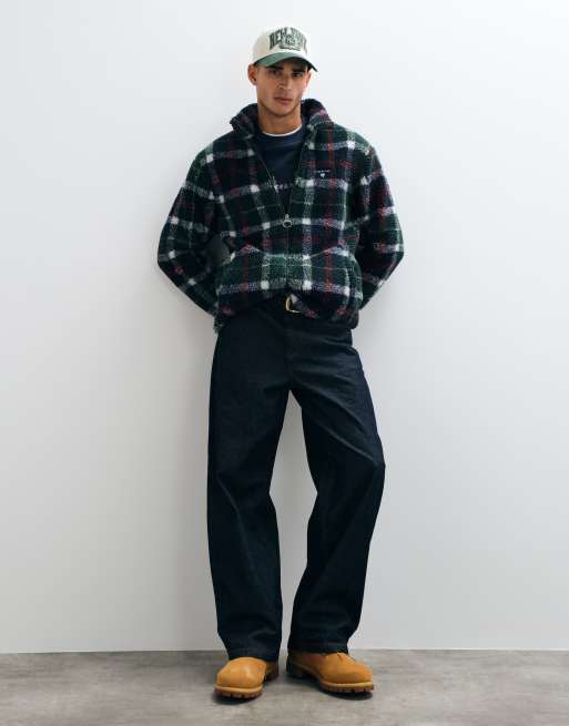 Barbour tartan check zip through fleece in green, 4 of 5
