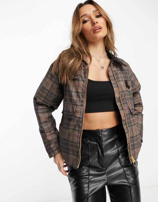 Barbour – Tartan Eddleston – Wasserdichte Wachsjacke in Braun