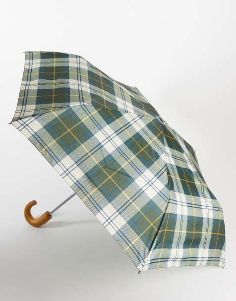 Barbour tartan mini wooden umbrella in green - view 1