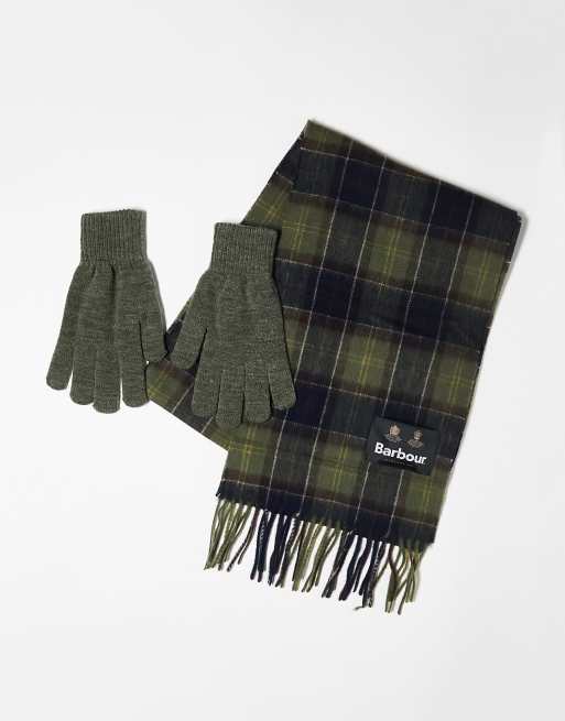 Barbour tartan scarf and glove gift clearance set