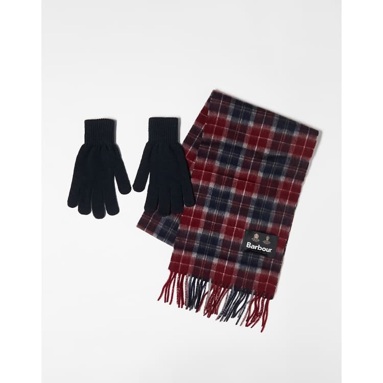 Barbour tartan scarf and glove store gift set