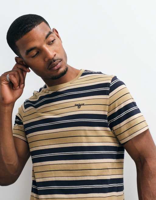 Barbour Tartham short sleeve tailored stripe t-shirt in beige, 2 of 5