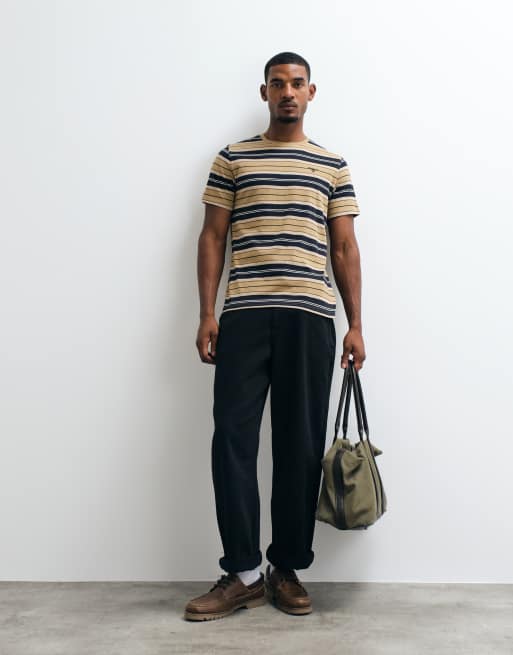 Barbour Tartham short sleeve tailored stripe t-shirt in beige, 4 of 5