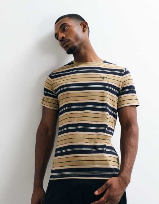 Barbour Tartham short sleeve tailored stripe t-shirt in beige, 5 of 5