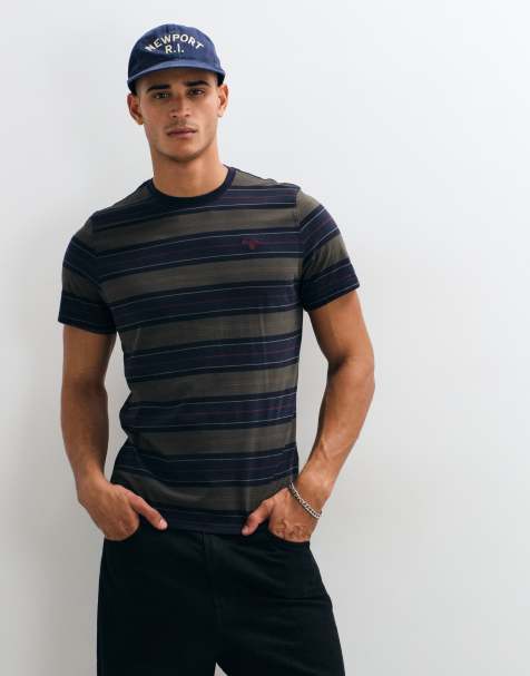 Barbour Tartham short sleeve tailored stripe t-shirt in dark navy - view 1