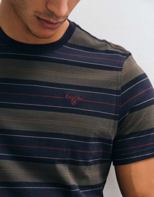 Barbour Tartham short sleeve tailored stripe t-shirt in dark navy, 4 of 5