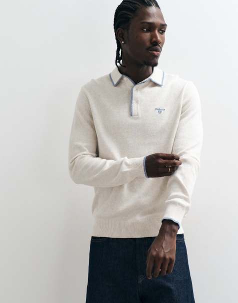 Barbour Taunton knitted logo polo shirt in white - view 1