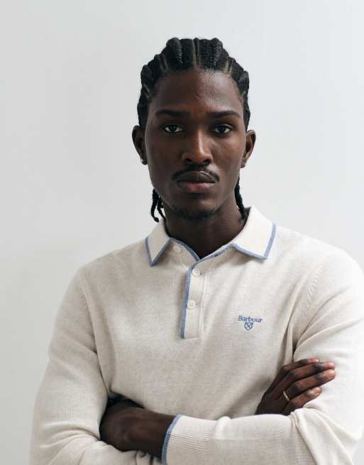 Barbour Taunton knitted logo polo shirt in white, 4 of 5