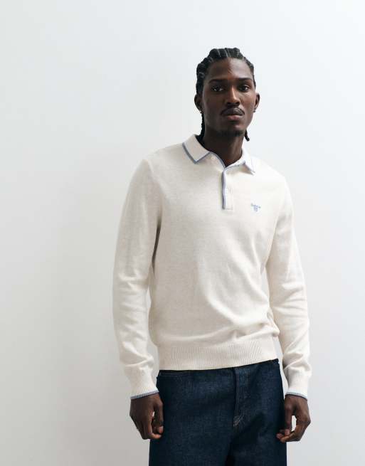 Barbour Taunton knitted logo polo shirt in white, 5 of 5