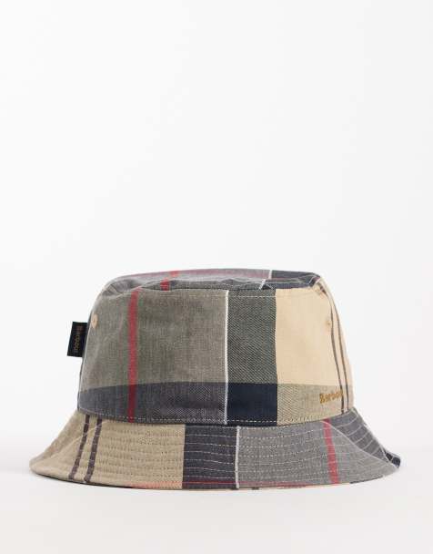 Barbour Telfield tartan logo bucket hat in beige - view 1