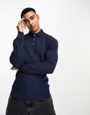 Barbour Thornbury knit long sleeve polo in navy - ASOS Price Checker