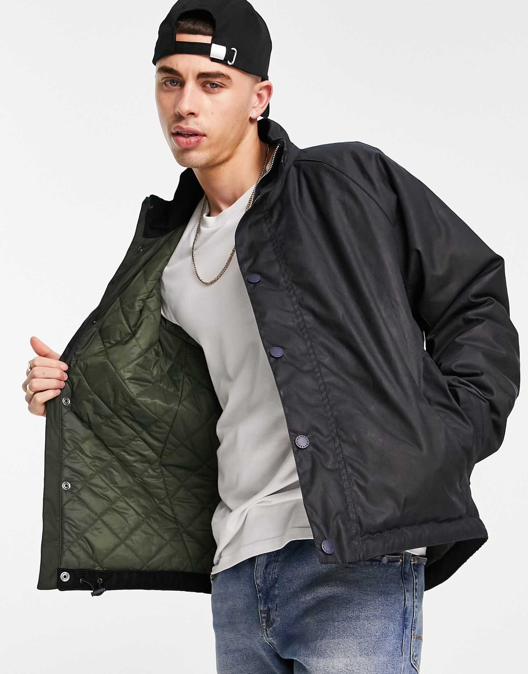 Barbour Thread wax jacket in navy ASOS Price Checker