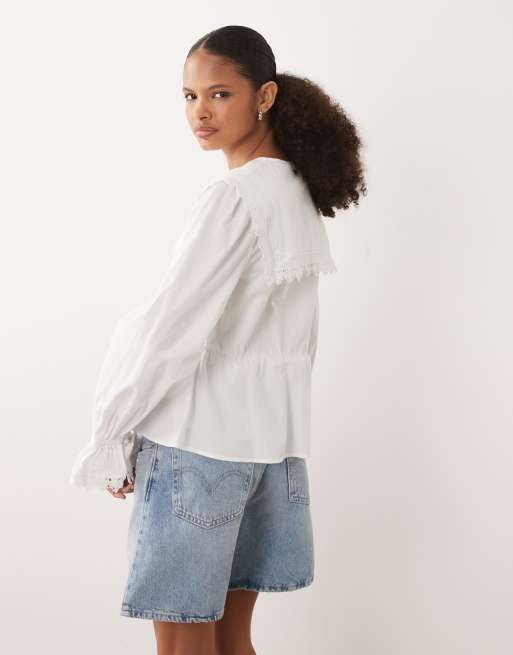 Barbour Tisbury long sleeve collared lace broderie blouse in white , 4 of 4