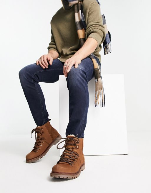 Barbour Tommy hiker leather boots in brown | ASOS