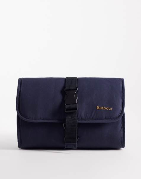 Barbour Transport dry wax logo hanging washbag in navy - view 1