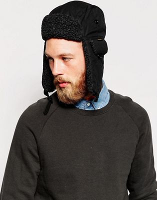 barbour fleece lined trapper hat black