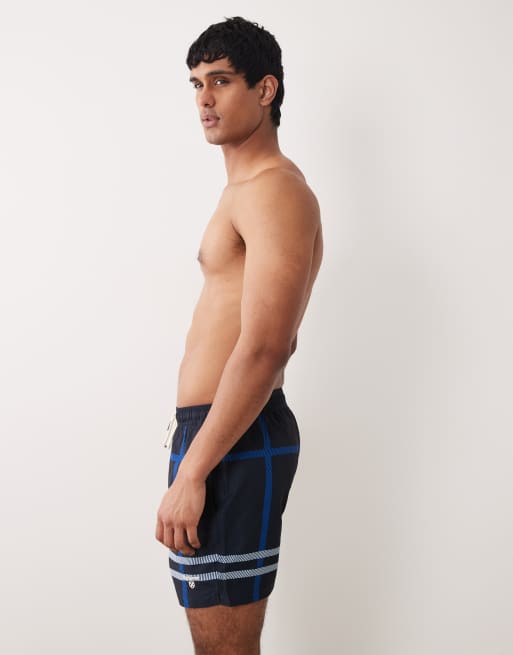 Barbour Twain tartan check logo swim short in navy, 3 of 5