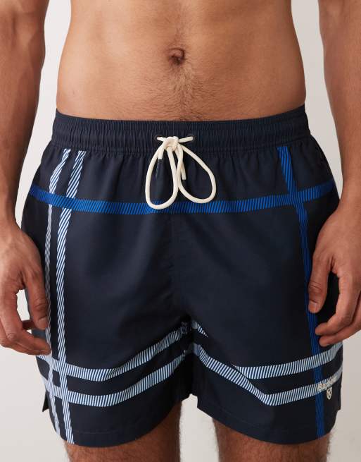 Barbour Twain tartan check logo swim short in navy, 4 of 5
