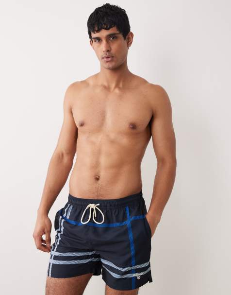 Barbour Twain tartan check logo swim shorts in navy - view 1