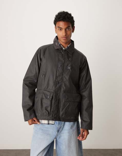 Barbour utility spey wax jacket in charcoal - view 1