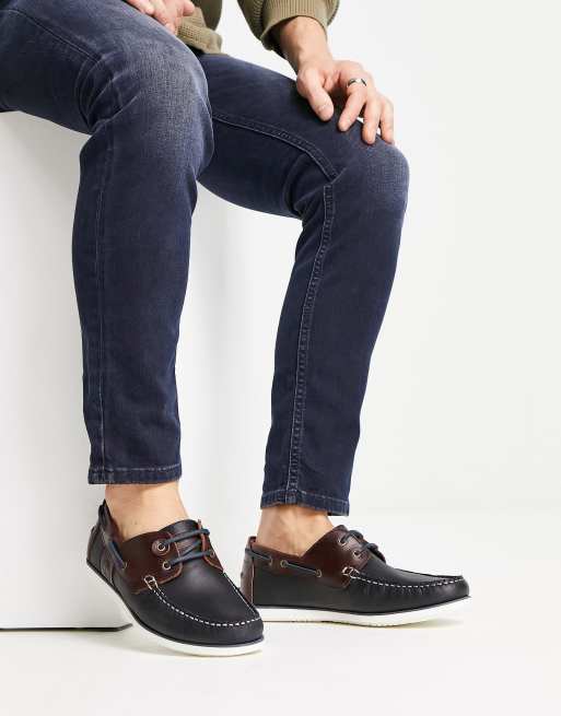 Barbour Wake leather boat shoes in navy | ASOS