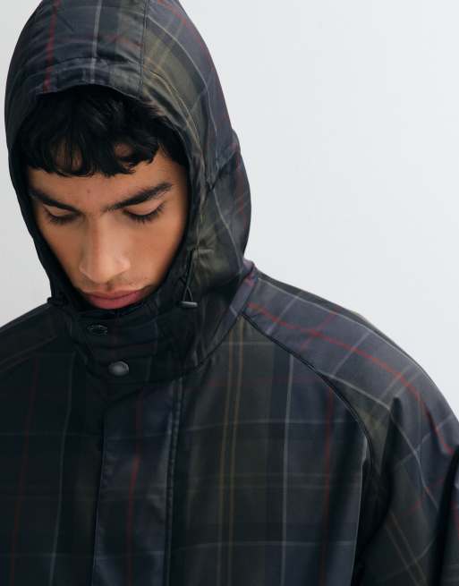 Barbour wasserabweisende karierte Jacke mit Kapuze in Marineblau/Grün, 4 von 5