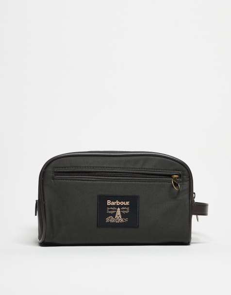 Barbour wax washbag in olive green/beacon - view 1